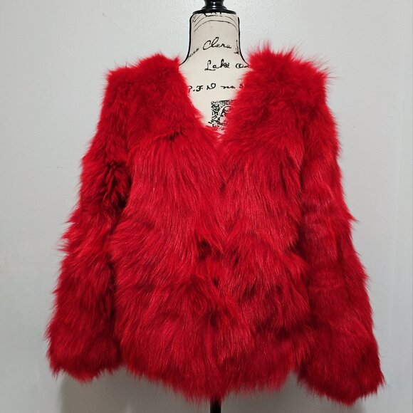 New Real Fox Fur Overcoat Jacket Blazer Holiday Christmas Red No Mink - Picture 1 of 5